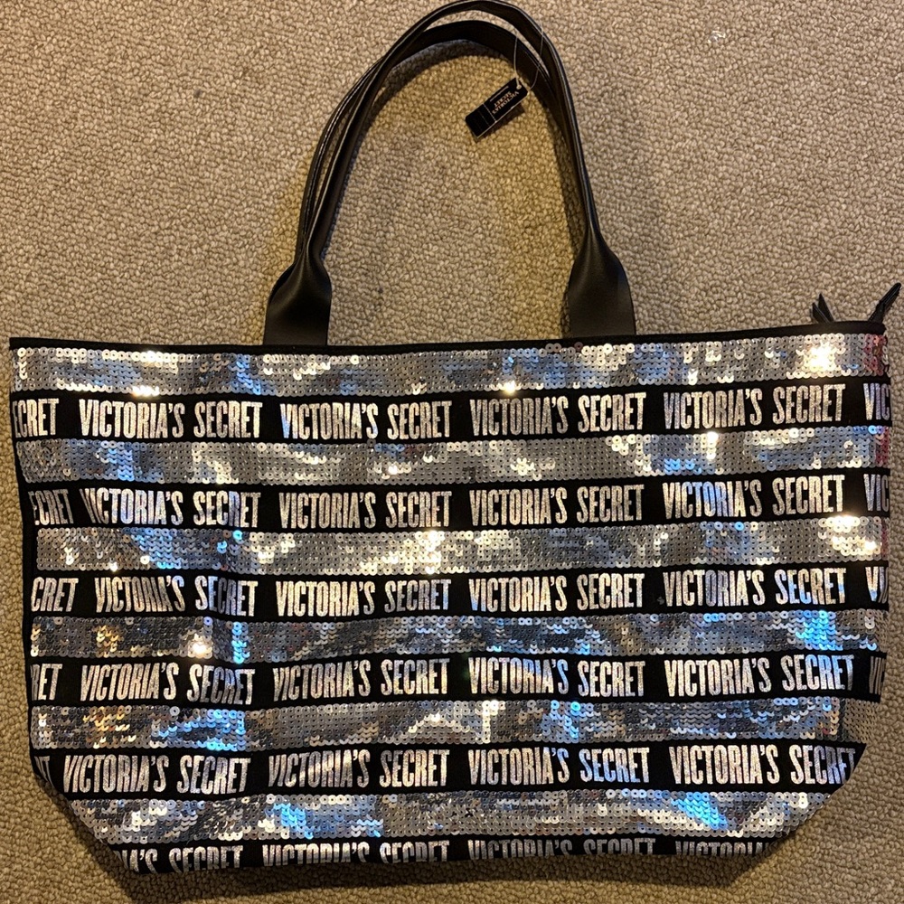 NWT Victoria's Secret Silver Sequin Tote Bag